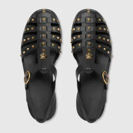 Mens Black Buckle Strap Feline Sandals