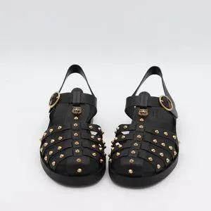 Mens Black Buckle Strap Feline Sandals