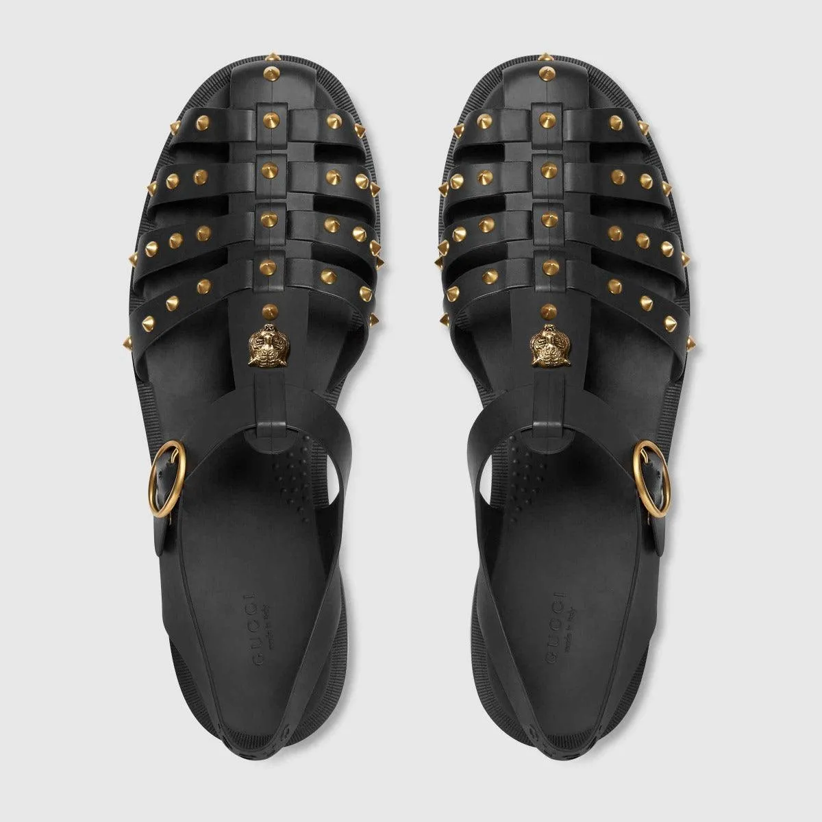 Mens Black Buckle Strap Feline Sandals