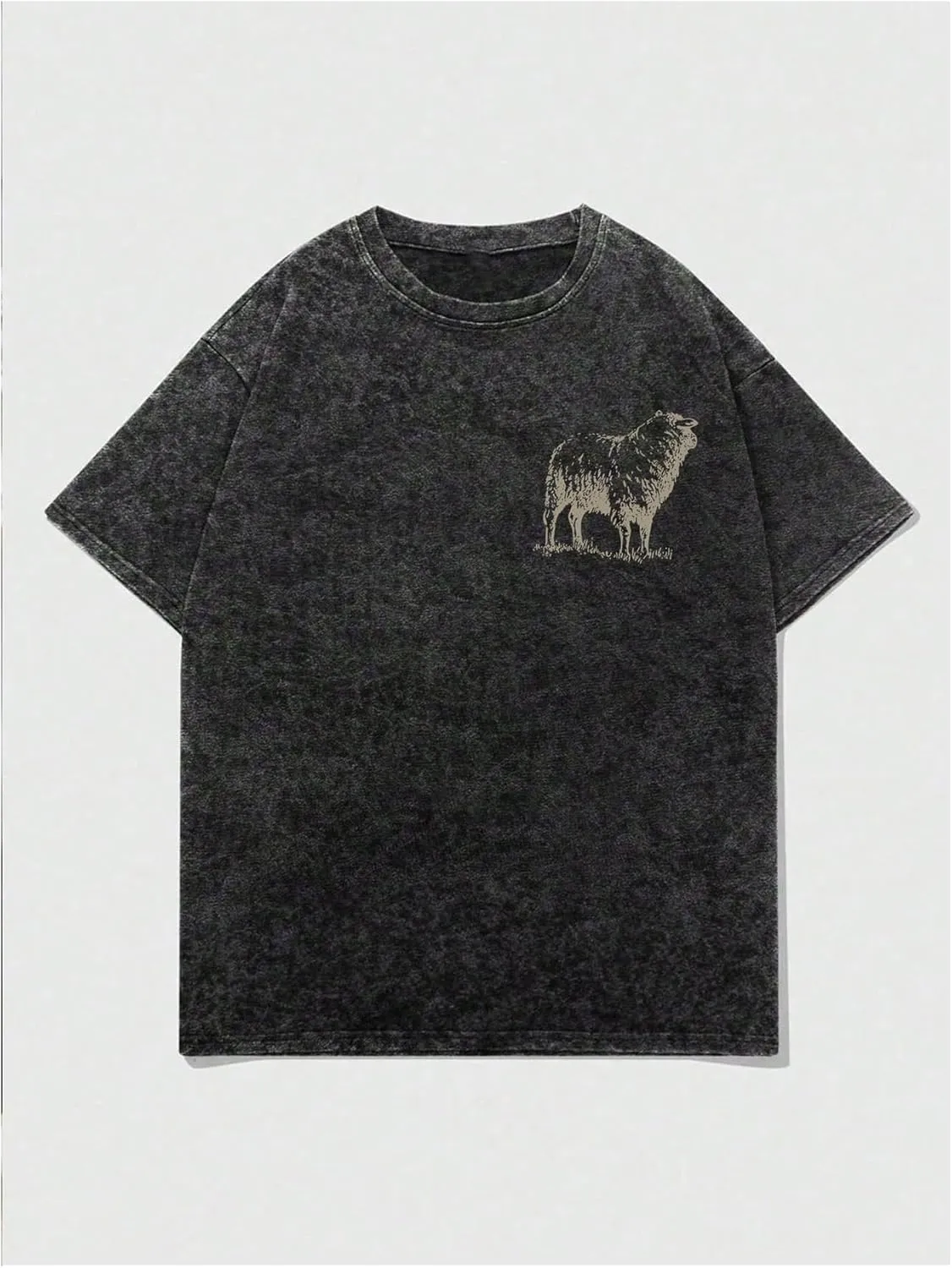 Men's Graphic Letter Print Vintage Tees Baggy Drop Shoulder Crew Neck Short Sleeve Streetwear T Shirts