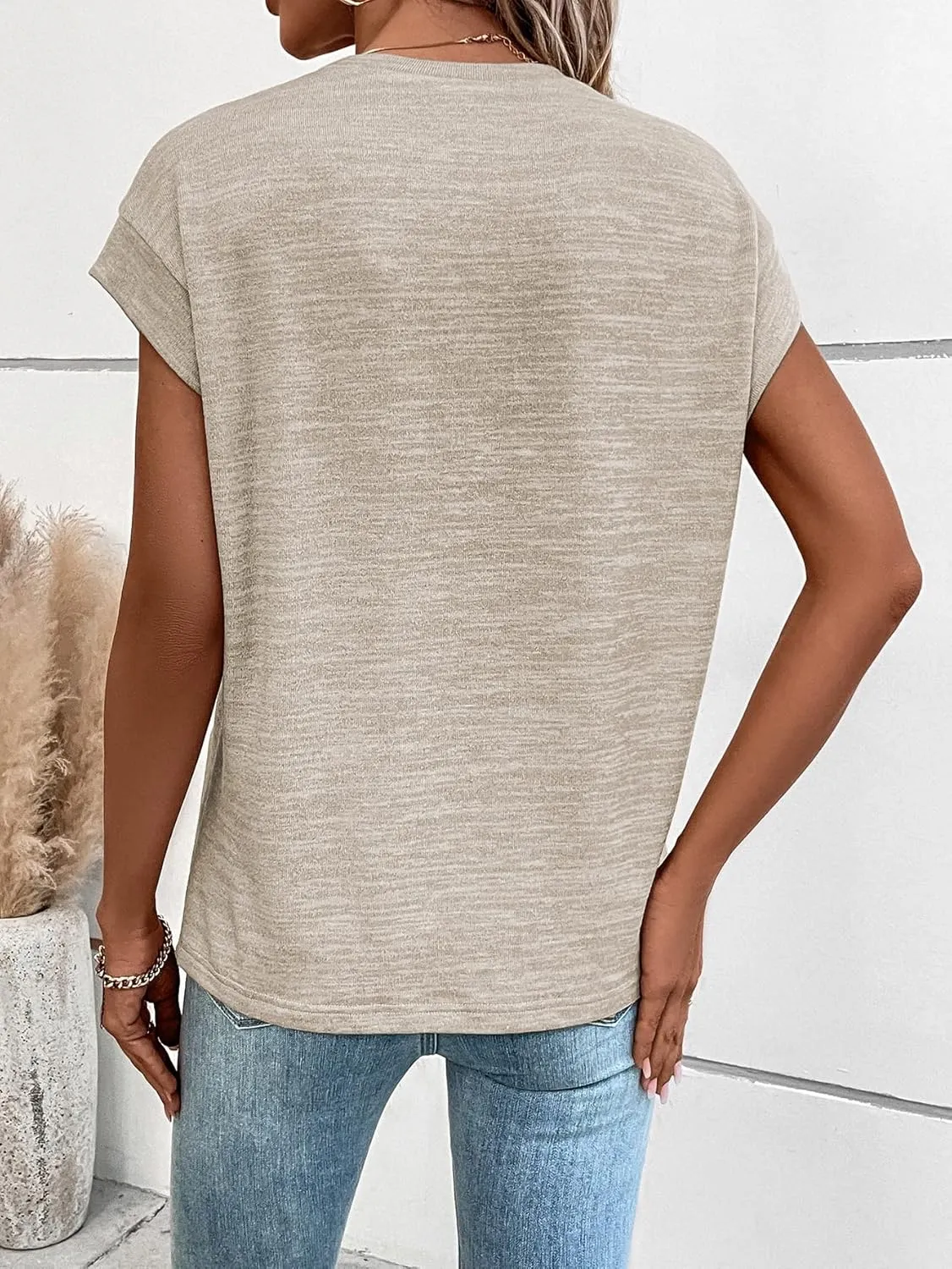 Milumia Women's Casual Cap Short Sleeve T Shirt Dressy Mock Neck Office Work Top
