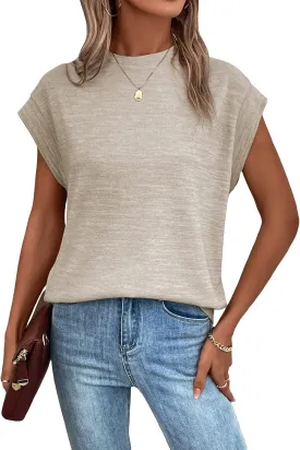 Milumia Women's Casual Cap Short Sleeve T Shirt Dressy Mock Neck Office Work Top