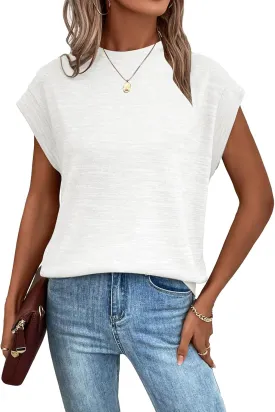 Milumia Women's Casual Cap Short Sleeve T Shirt Dressy Mock Neck Office Work Top
