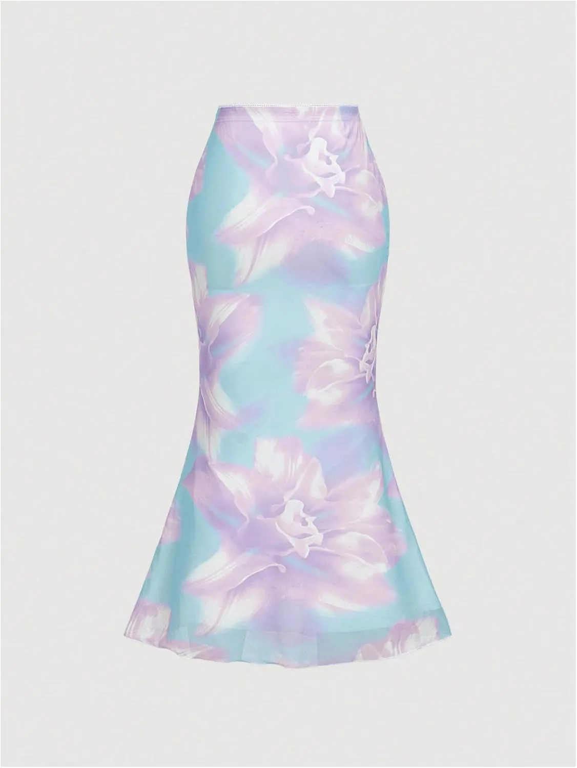 Milumia Women's Floral Print Mesh Maxi Skirt Fishtail Bodycon High Waist Boho Midi Skirts