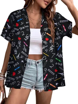 MNLYBABY Teacher Shirts Women Teach Hawaiian Button Down Short Sleeve Shirt Hawaii Teacher Holiday Button Up Blouse