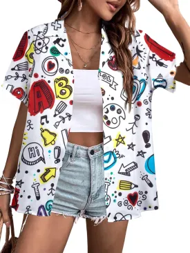 MNLYBABY Teacher Shirts Women Teach Hawaiian Button Down Short Sleeve Shirt Hawaii Teacher Holiday Button Up Blouse
