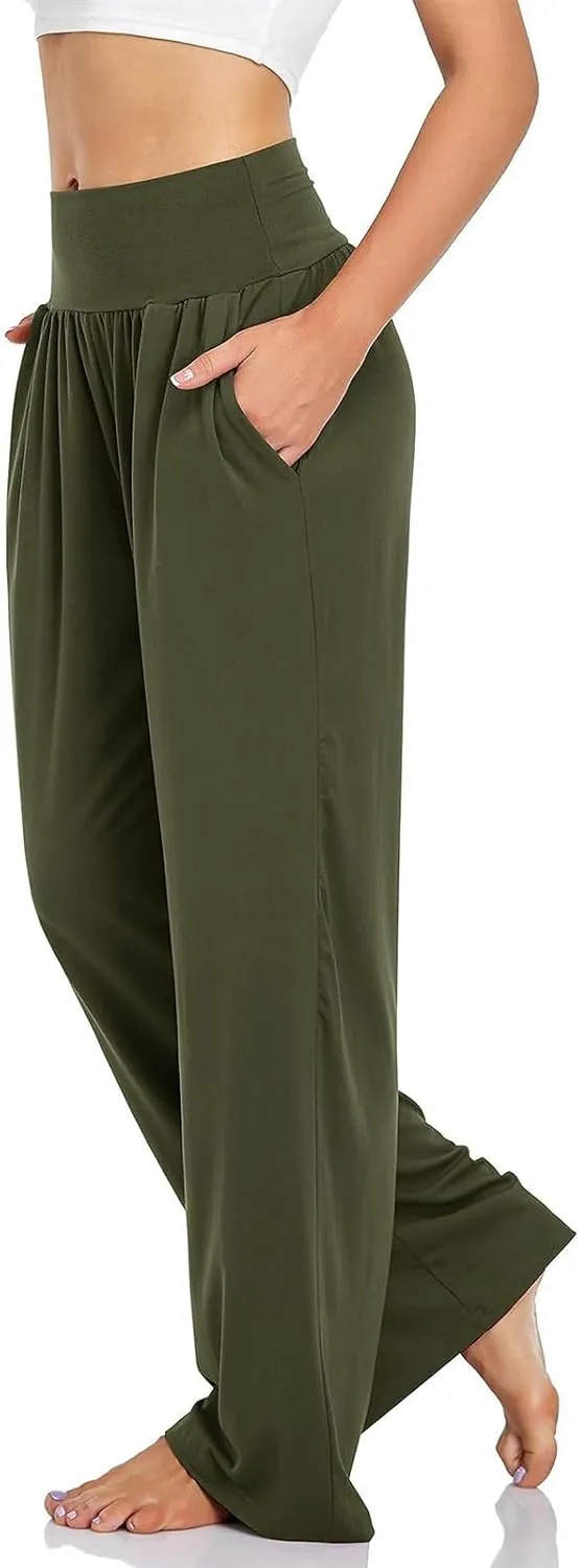 NANJUN Women's High-Waisted Yoga Pants - Soft Wide Leg Lounge Sweatpants with Pockets, Everyday Comfort.