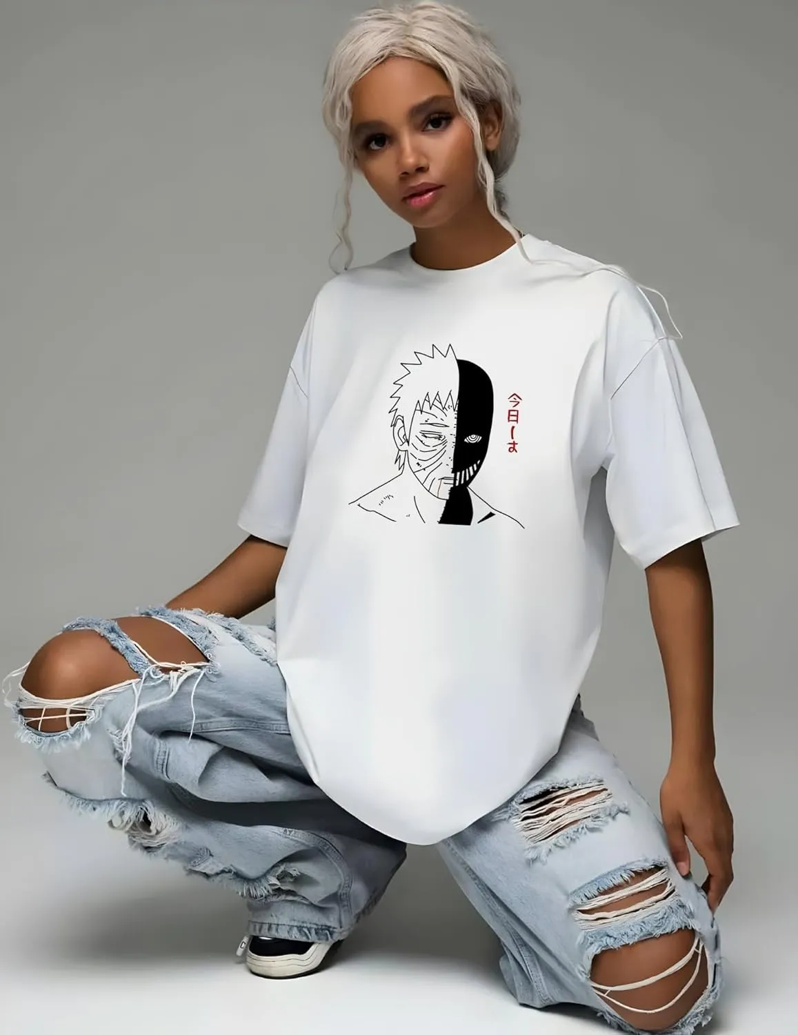 Naruto Shippuden, Itachi Uchiha, Anime Ninja Silhouette Tee, Unisex Vintage Y2K Oversized Graphic T-Shirt, Streetwear Style