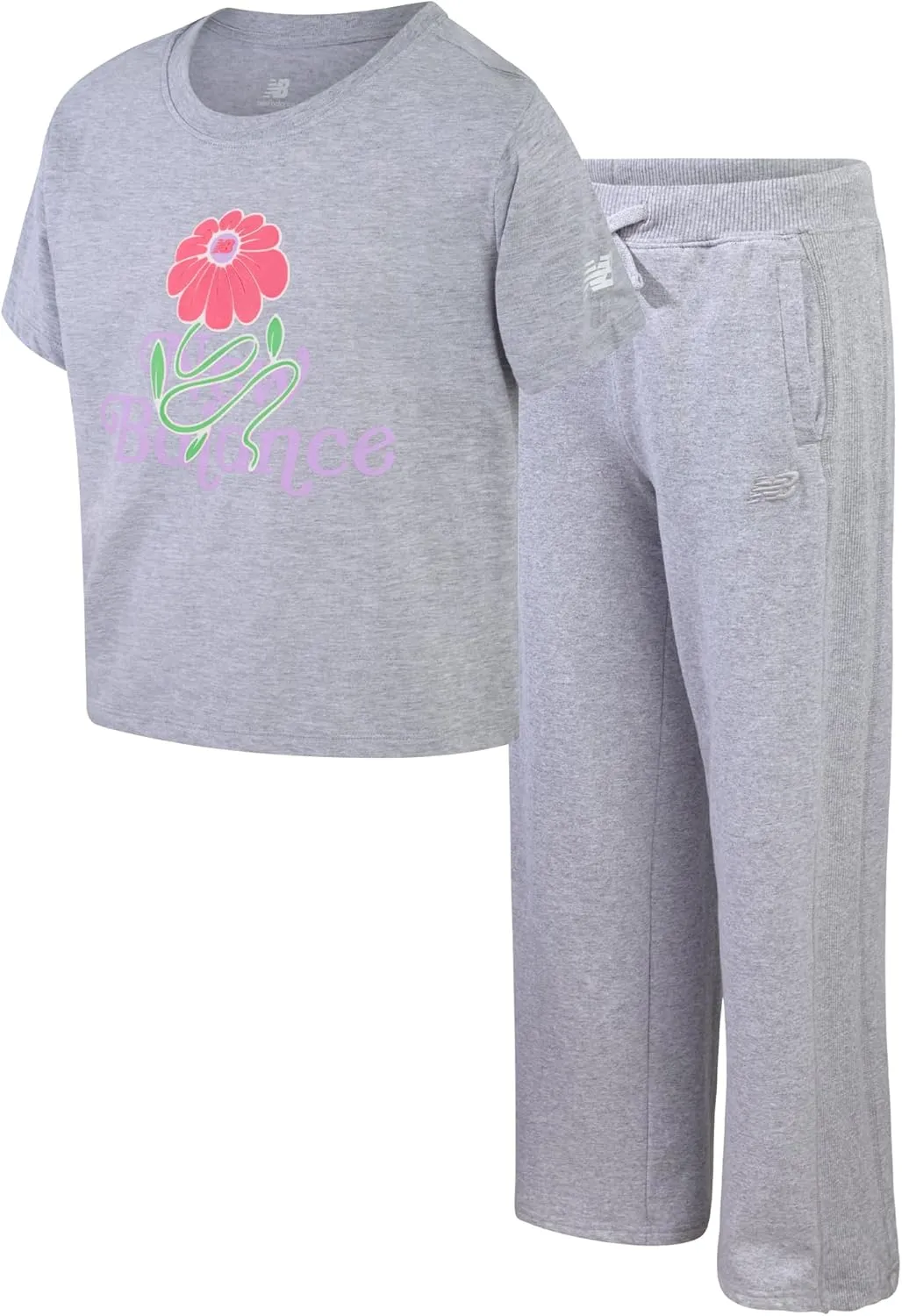 New Balance Girls' Jogger Set - Short Sleeve Performance T-Shirt and Sweatpants (7-16)