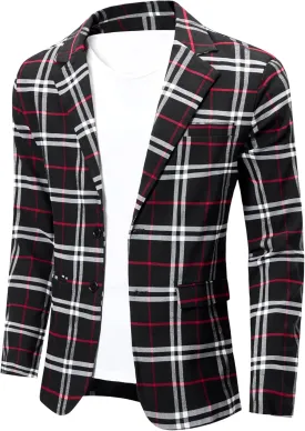 NOVOCCT Men's Plaid Slim Fit Blazer Jacket, Lightweight 2-Button Casual Sport Coat, Formal & Everyday Blazer for Men