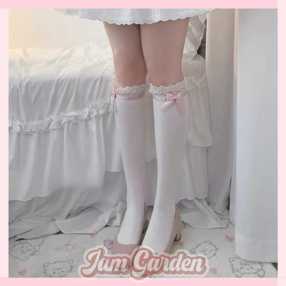 Original Doll-like Lolita Socks With Bow Knot Mid-calf socks