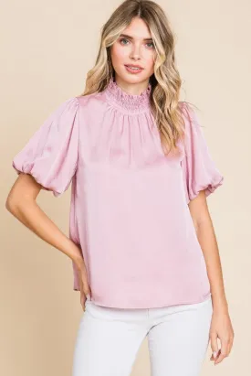 Satin Smocked Neck Top
