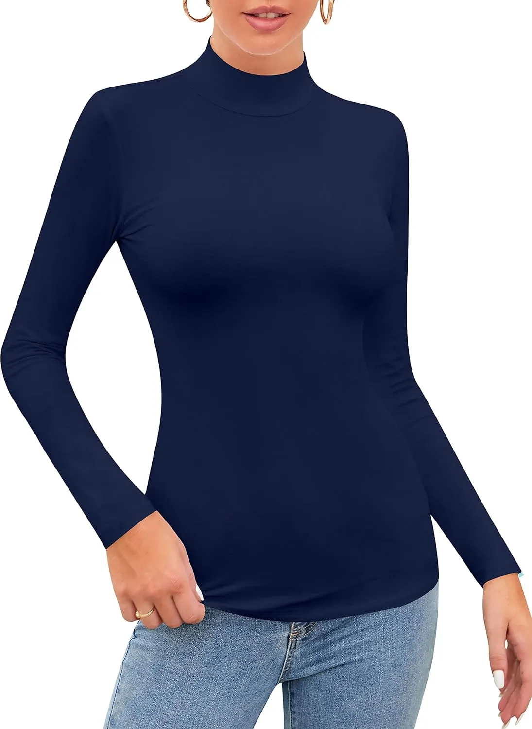 SHEIUGU Womens Long Sleeve Sleeveless Mock Turtle Neck Tops Basic Stretchy Fitted Underwear Layer Tee Shirts
