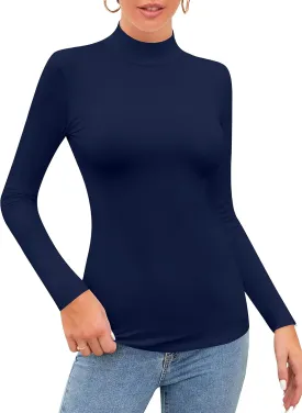 SHEIUGU Womens Long Sleeve Sleeveless Mock Turtle Neck Tops Basic Stretchy Fitted Underwear Layer Tee Shirts