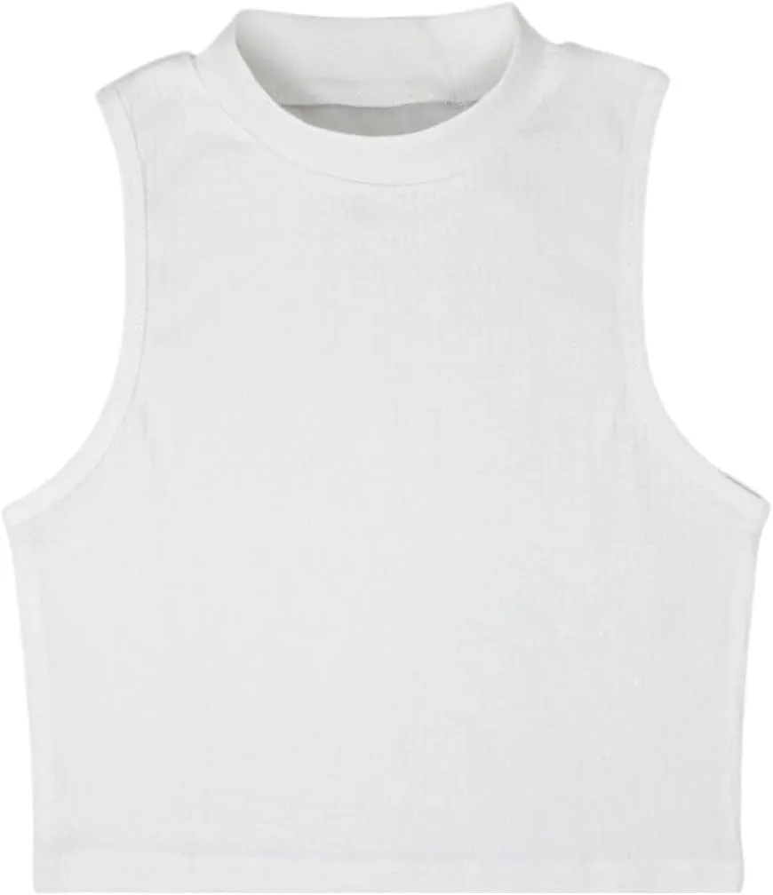 SUMONA Sleeveless Basic Everyday Casual Cotton Blend Mock High Neck Ribbed Fitted Crop Top