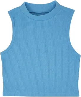 SUMONA Sleeveless Basic Everyday Casual Cotton Blend Mock High Neck Ribbed Fitted Crop Top