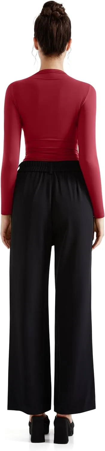 SUUKSESS Women Business Casual Long Sleeve Tops Double Lined Basic T Shirts