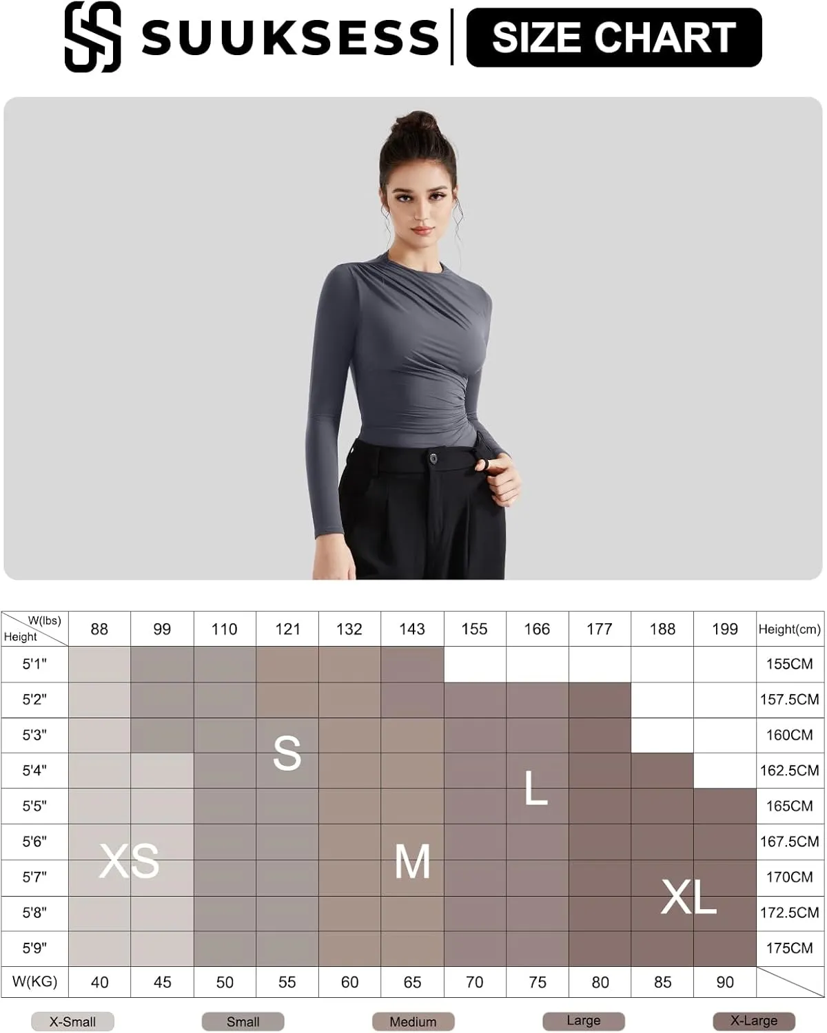 SUUKSESS Women Business Casual Long Sleeve Tops Double Lined Basic T Shirts