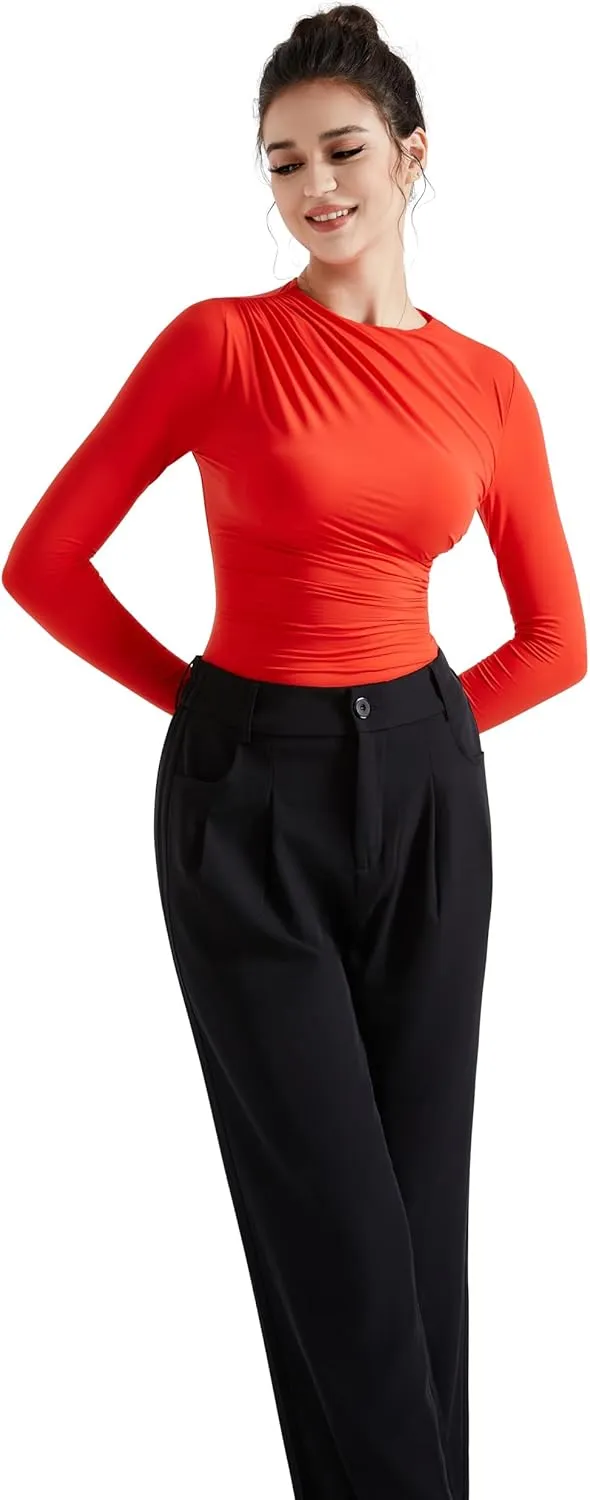 SUUKSESS Women Business Casual Long Sleeve Tops Double Lined Basic T Shirts
