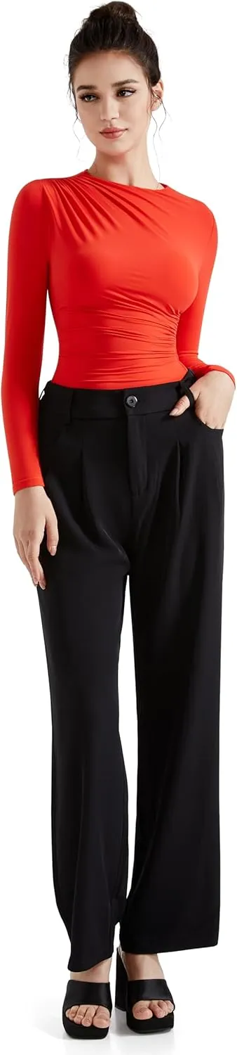 SUUKSESS Women Business Casual Long Sleeve Tops Double Lined Basic T Shirts