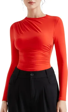 SUUKSESS Women Business Casual Long Sleeve Tops Double Lined Basic T Shirts