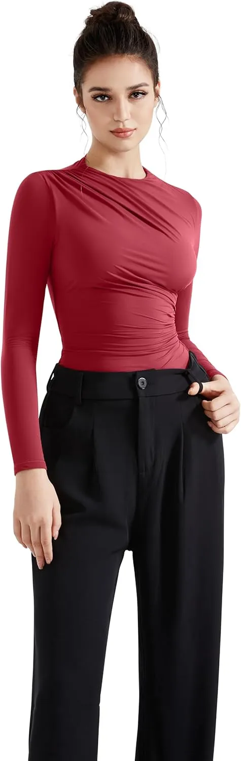 SUUKSESS Women Business Casual Long Sleeve Tops Double Lined Basic T Shirts