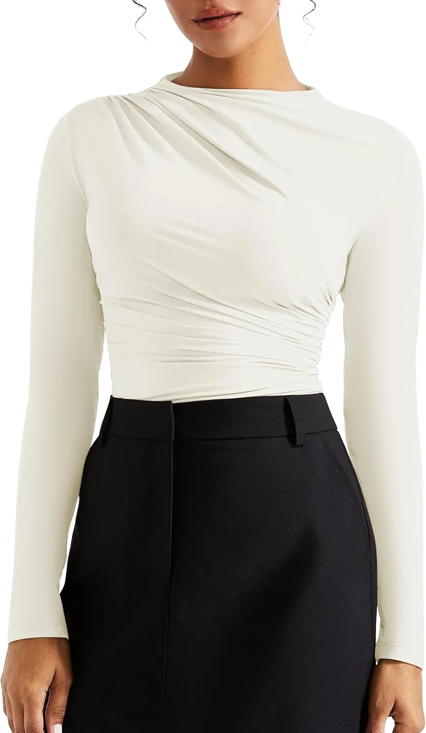 SUUKSESS Women Business Casual Long Sleeve Tops Double Lined Basic T Shirts