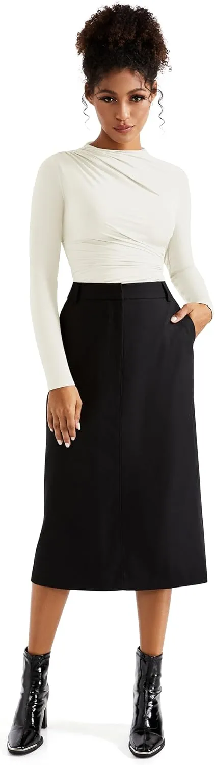 SUUKSESS Women Business Casual Long Sleeve Tops Double Lined Basic T Shirts