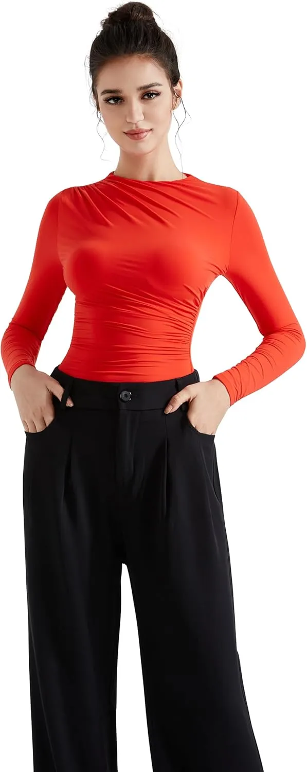 SUUKSESS Women Business Casual Long Sleeve Tops Double Lined Basic T Shirts