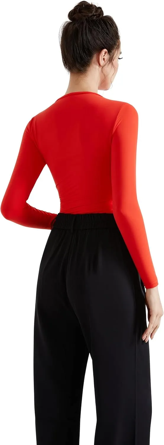 SUUKSESS Women Business Casual Long Sleeve Tops Double Lined Basic T Shirts