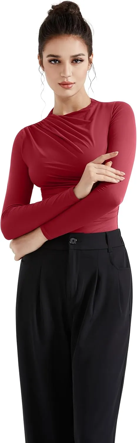 SUUKSESS Women Business Casual Long Sleeve Tops Double Lined Basic T Shirts