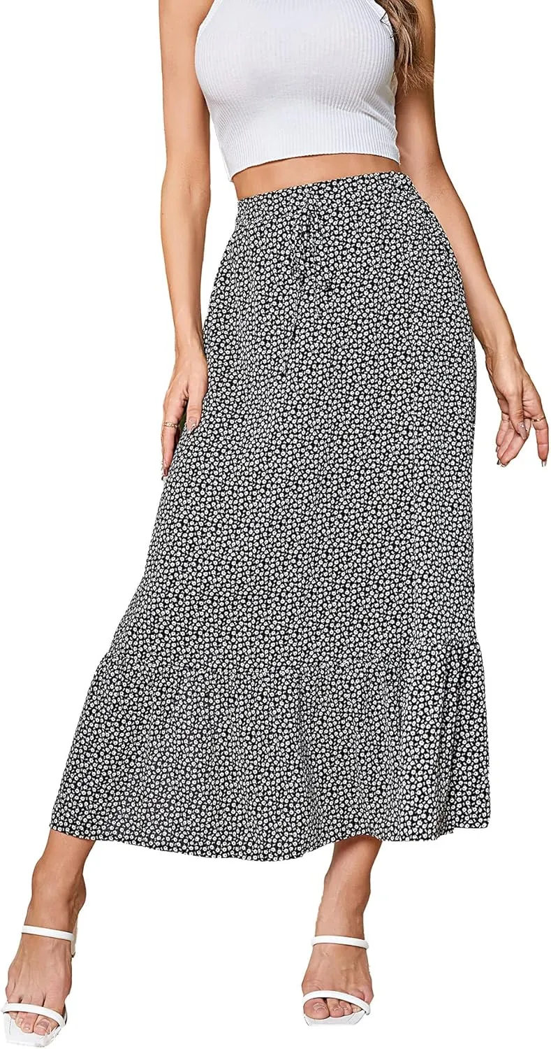 SweatyRocks Women's Casual High Waist Floral Print Skirt Split Thigh A Line Maxi Skirts