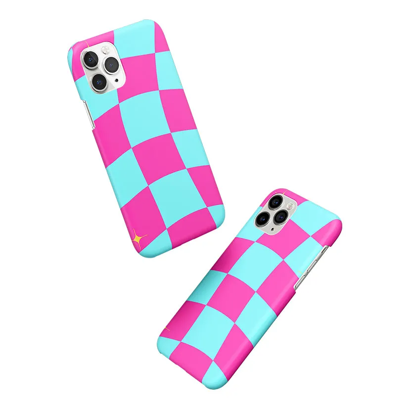 Trippy Blue Pink Checkers Phone Cover | Matte Case