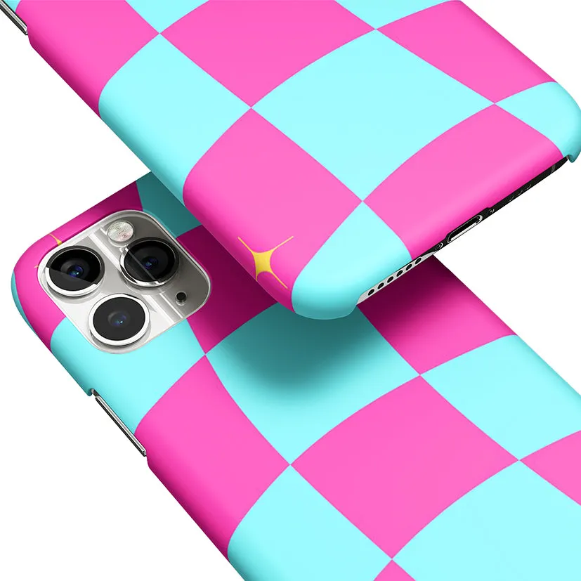 Trippy Blue Pink Checkers Phone Cover | Matte Case