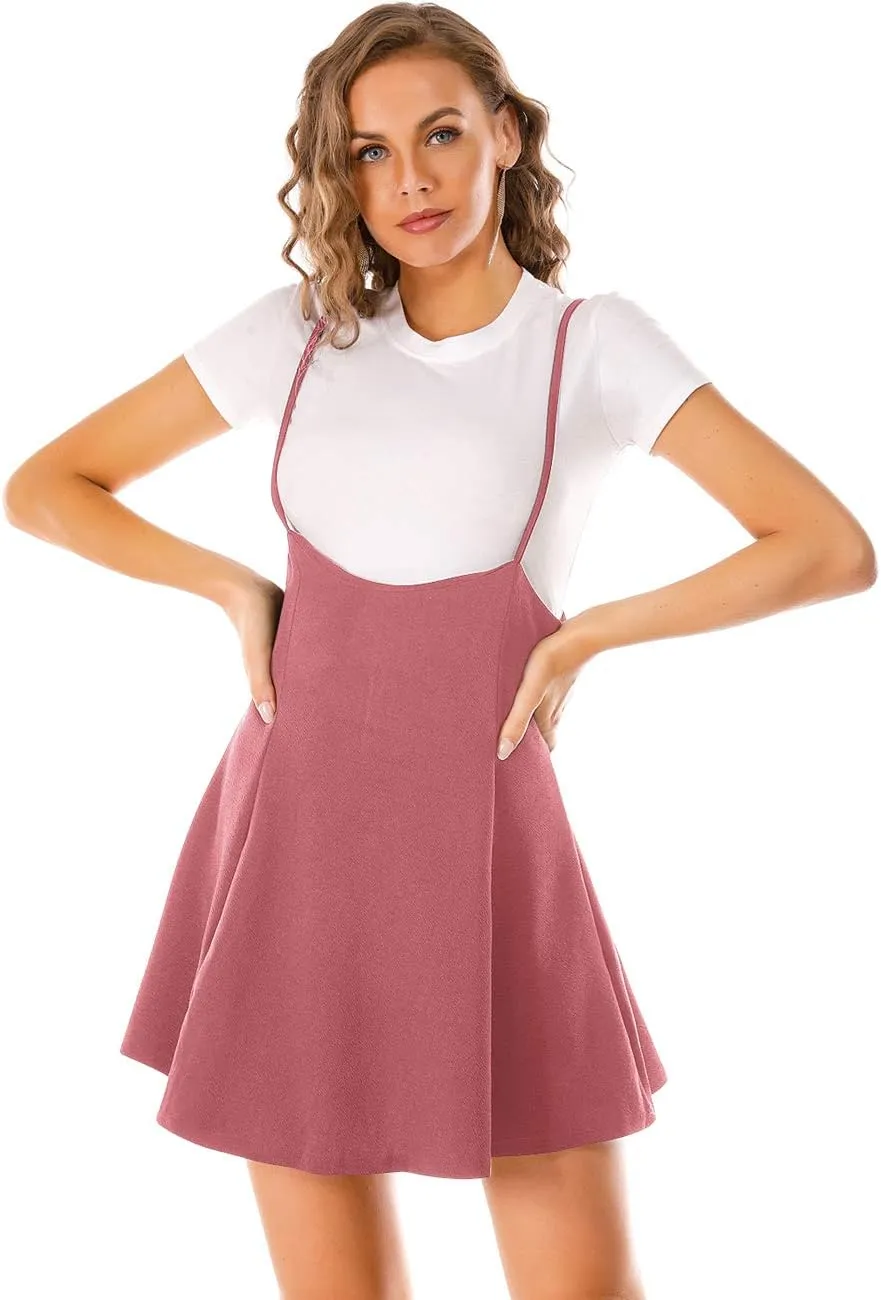 Women's Suspender Braces Casual Skirt Dress Basic High Waist Versatile Flare Skater Shoulder Straps Short Skirt