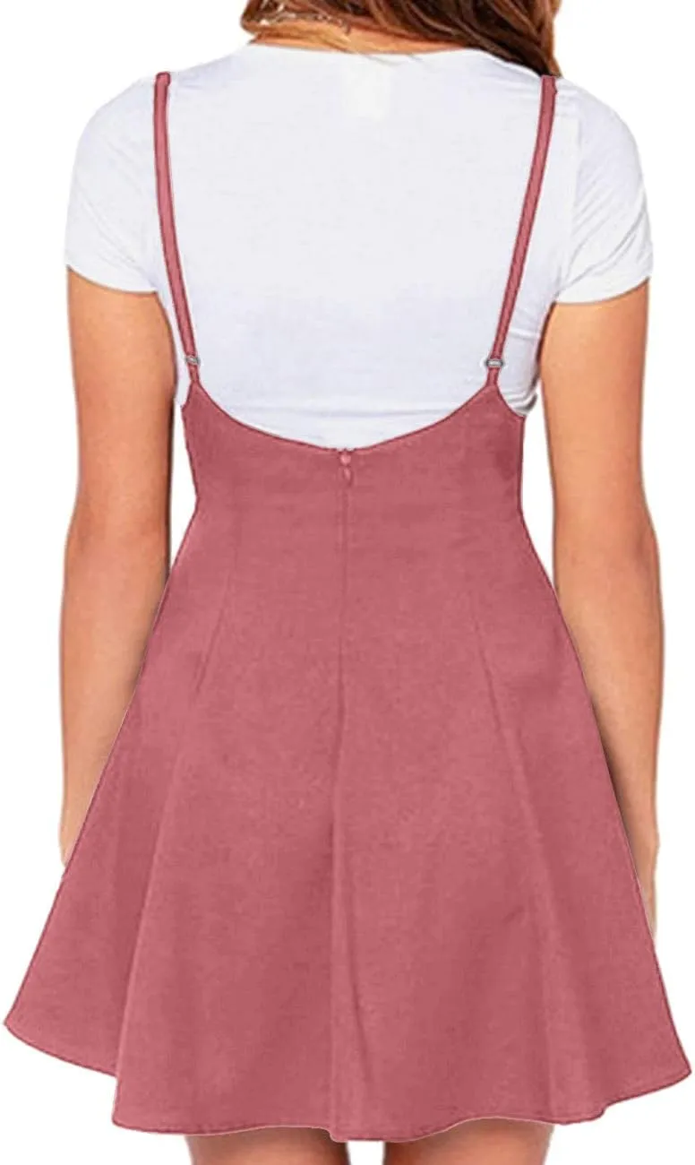 Women's Suspender Braces Casual Skirt Dress Basic High Waist Versatile Flare Skater Shoulder Straps Short Skirt